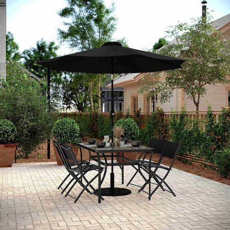 Flash Furniture Brazos Folding Chairs w/Black Flex Comfort Material Backs and Seats and Black Metal Frames, 4PK 4-TLH-SC-097-BLK-02-GG